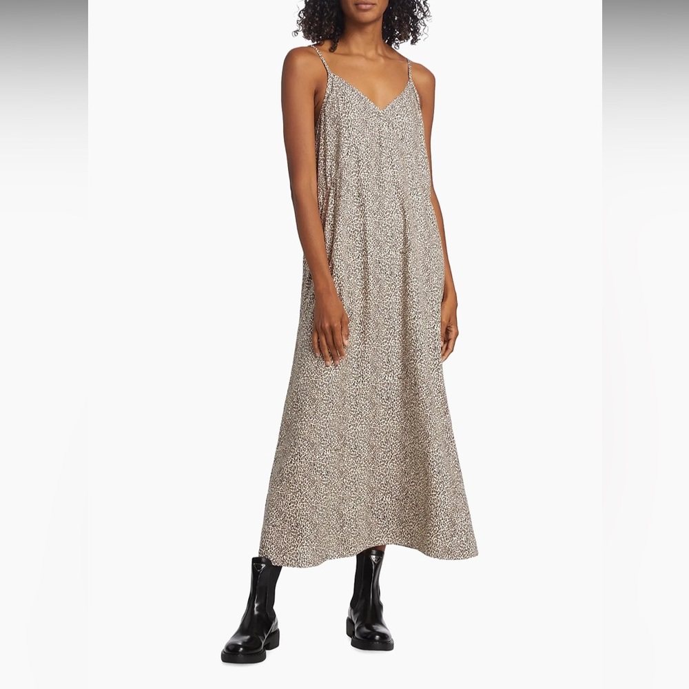 Jenni Kayne Leopard Print Maxi Slip Dress V Neck Spaghetti Strap‎ Midi